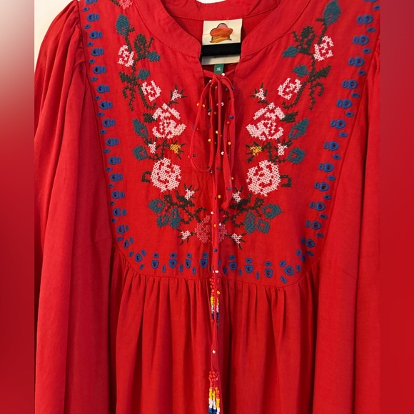 Farm Rio Red Cross Stitch Embroidery Midi Dress - Picture 4 of 7